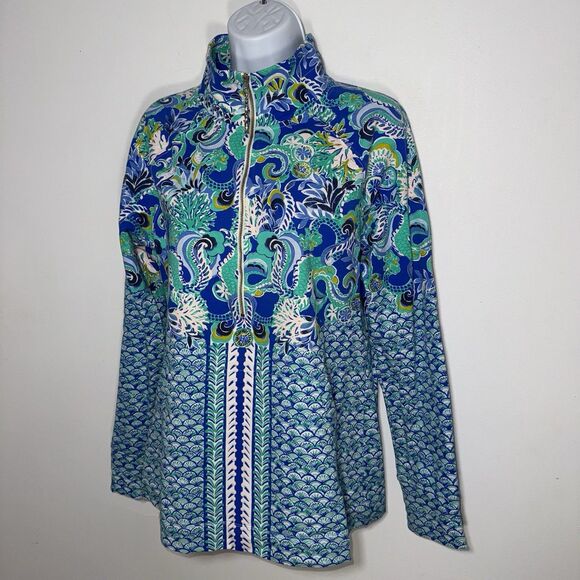 Lilly Pulitzer UPF 50+ Skipper Blue Grotto Sirens & Spirits Popover Women Medium - Picture 2 of 6